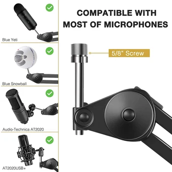 Top Mikrofon-Stativ, Tunge Mic Mikrofon Arm Stå Suspension Scissor Boom Står med Mic Klip og Kabelbindere