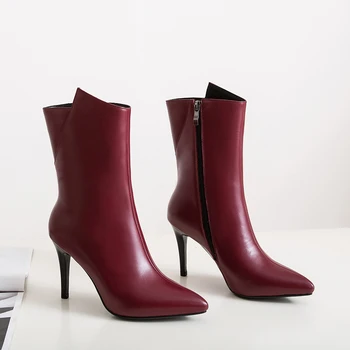 Kvinder støvler, naturlig læder øverste spids tå super høj hæl 5cm/7cm/9cm kvinder sko ankel støvler til kvinder 3 farver