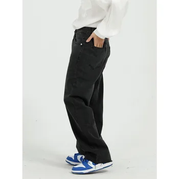 Mænd, der Løs Casual Black Straight Jeans, Bukser, Japan, Korea, Stil, Hip Hop Streetwear Denim Bukser til mænd Kvinder