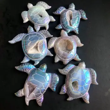 1PC Naturlige Agat Aura Håndskårne Flerfarvet Skildpadde Poleret Crystal Skildpadde Deco -