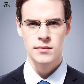 TAG Mærker Mænd brillestel Nærsynethed Optisk Ramme Ultra-let Titanium Halvdelen Briller Ramme 1066 computer briller oculos grau