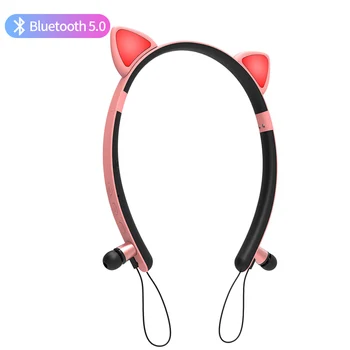 Søde Bluetooth-5.0 Kat Ear Hovedtelefoner LED Lys Gaming Headset Telefon Øretelefoner Gamer Cascos Pige Musik Hjelm Cosque Børn Gave