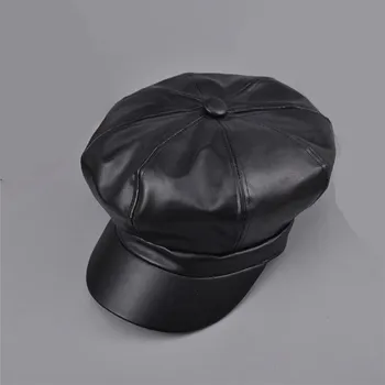 2018 Mode Cool PU Beret Hat for Mænd og Kvinder Gorras Planas Vintage Læder Boinas Cap Vinter udendørs Varm Casquette Hatte