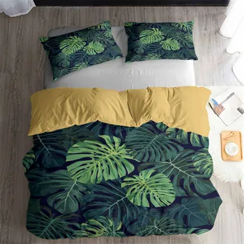 HELENGILI 3D-Sengetøj Sæt Tropiske Planter Print Duvet Cover Sæt Sengetøj med Pudebetræk Sæt sengelinned boligtekstiler #RDZW-20