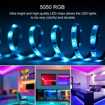 AMill RGB LED Strip Light 5050 Fleksibel LED lysbånd DC 5V 2M-5M-10M 20M Fjernbetjening Til Opholdsstue, Soveværelse Køkken Indretning