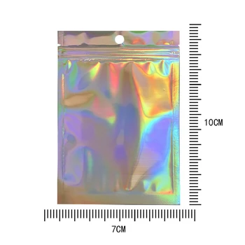 100pcs Gennemskinnelige Laser Lynlås Poser Klar Foran Hologrammet i en vinkel Sølv Vandtæt Gave Poser, Emballage, Opbevaring af plastposer