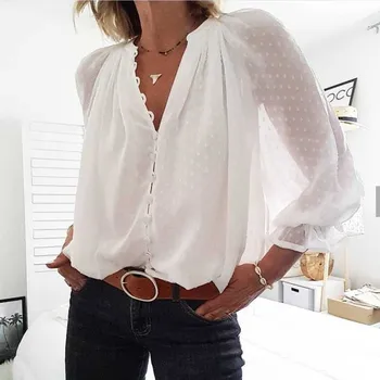 Hvid bluse shirts-knappen kontor dame bluse shirts hule ud broderi shirts kvindelige blusas camisa feminina toppe za Y206