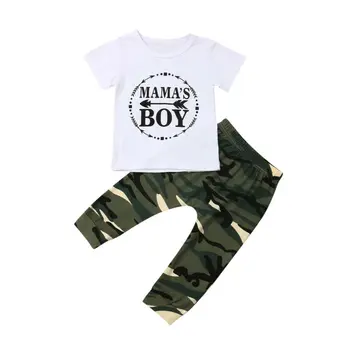 0-24M Brev Mama ' s Boy Toppe Camouflage lille Barn Kids Baby Drenge Toppe, T-shirt Camo bukser Bukser Outfit, Tøj, Træningsdragt