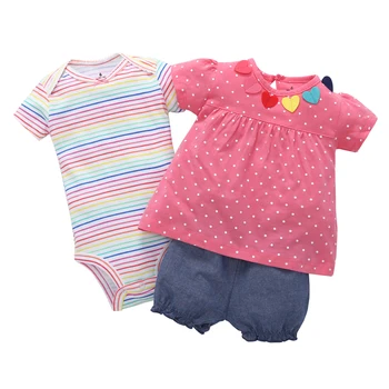 Baby pige Tøj kort blomstret ærme T-shirt+romper rød+dot shorts nyfødte tøj 2020 sommeren spædbarn tøj sæt nye født passer til