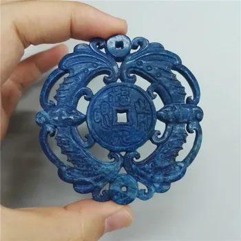 Charms Klassiske Traditionelle Kinesiske Antikke Vintage Mønster Blå Sten Royal Blå Beaded Kvast Hæmatit Kæde Halskæde