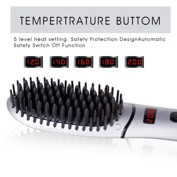 Ioniske Hair Brush Fladjern Bærbare Keramisk Børste Hår Glatning Glatning Kam med LED-Display Varme Børste