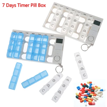 7 Dage Pille Æske Medicin Tilfælde Arrangør LED Timeren Påmindelse 28 Net Ugentlige Tabletter Opbevaring Pille Dispenser Vækkeur