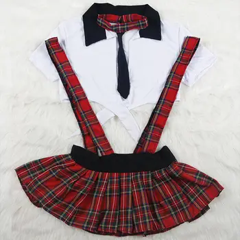 3 Stk Skotland Elev-Skole Pige Uniform Stuepige Kvinder Sexet Undertøj Cosplay Kostume Nattøj Babydolls Erotisk Nightdress