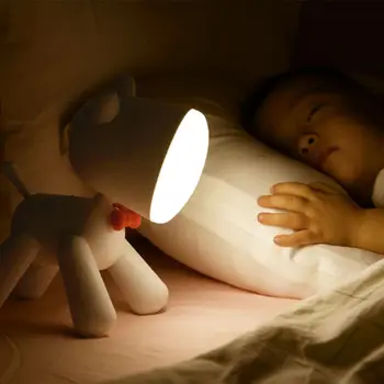 Dejlig Hvalp natlys for børn, Kids Soveværelse Læse Lampe, der Arbejder Undersøgelse Sovende USB-Genopladelige To Lysstyrke