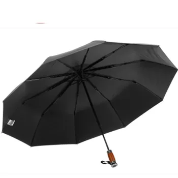 LEODAUKNOW Business-tre-foldning fuldt automatiske sort lim Uv-bevis og vindtæt luksus bil mænds solrig og regnfuld paraply