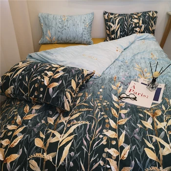 Soveværelse dynebetræk og pudebetræk, 3stk sengetøj grøn-dobbeltværelse med queensize-king size boligtekstiler