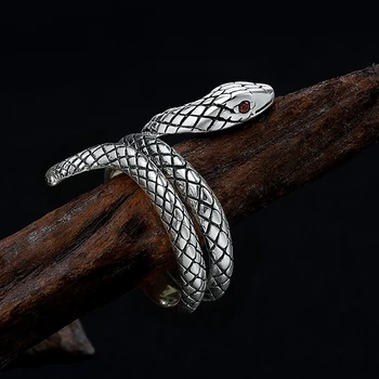 BALMORA 925 Sterling Sølv Dyr Slange Ring For Mænd Retro Dobbelt Lag Ring Stabelbare Erklæring Ring Smykker Gave