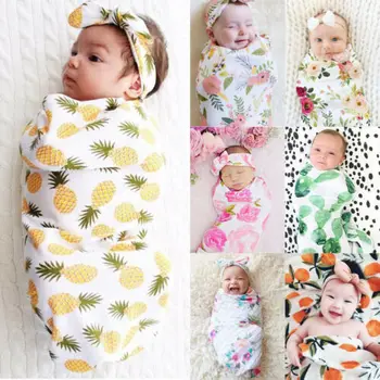 Nyfødte Spædbarn Baby Blomster Swaddle Wrap Svøb Tæppe Sovepose+Pandebånd