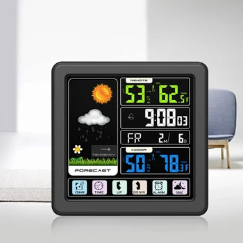 Trådløs vejrstation Indendørs Udendørs Digital Touch-LCD-Display Temperatur Luftfugtighed Overvåge Vækkeur Vejrudsigt