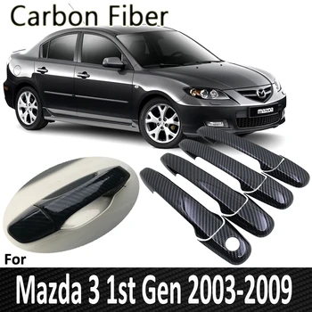 Sort Carbon Fiber til Mazda 3 BK Sedan Luge MPS 2004 2005 2006 2007 2008 2009 dørhåndtag Cover Sæt Mærkat Bil Tilbehør
