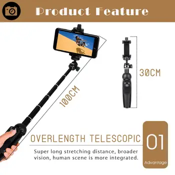 100cm Håndholdte Stativ Selfie Pind 3 i 1 bluetooth Udvides Monopod til Smartphones SLR Action Kamera til iPhone til Gopro