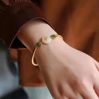 Nye indlagt naturlige og Baitian Kalcedon sikkerheds lås Armbånd retro Kinesisk stil palads kvinder justerbar mærke smykker