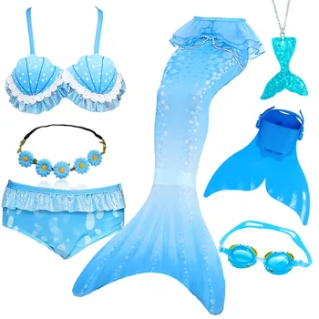 Børn Havfrue Hale til Svømning for Piger Havfrue Kostume til Cosplay Børn Badedragt Fantasi Beach Bikini Kan Tilføje Monofin Fin