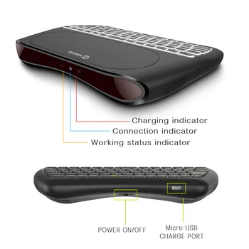 Baggrundsbelyst Tastatur BT4.2 2,4 G Trådløst tastatur, engelsk, russisk, spansk D8 Plus Super Air Mouse med Touchpad ' en til Smart TV BOKS