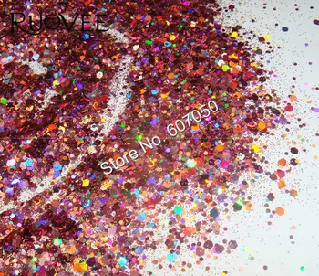 Holografiske Laser Rosa Farve Glitter Nail-Mix Sekskant Pailletter Spangle Pulver Form for DIY Nail Art Makeup Glitter Håndværk