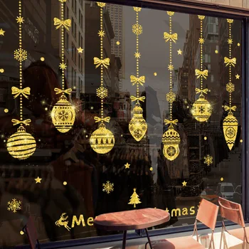 Hængende Golden Christmas Bolde Dekoration vinduesglas Klistermærker Hjem Indretning Selvklæbende PVC-Kalkmalerier