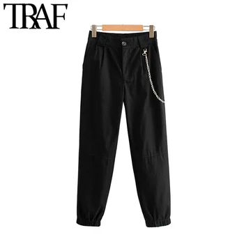 TRAF Kvinder Mode Med Kæde Side Lommer Vintage Bukser med Høj Talje Tilbage Elastisk Streetwear Kvindelige Ankel Bukser Mujer