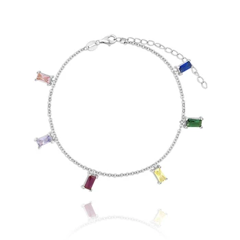 Farverige Krystal Armbånd til Piger Justerbar 925 Sterling Sølv Armbånd til Kvinder Bryllupsdag Smykker Gave