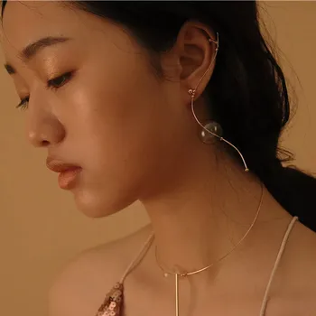 Ins Cool Stil Kobber Enkelt Glas Bolden Wire Ear Cuff For Kvinder Oprindelige Hot koreanske Lange Øreringe Til Kvinder 2018 Brincos Smykker