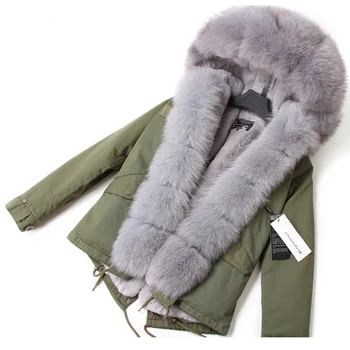 Maomaokong nye mode tøj til kvinder Fox fur stor pels krave Parker Aftagelig foring Kort stil med at Holde varmen Fritid vinterfrakke