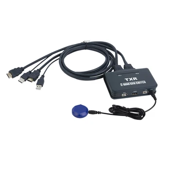 2 Ports HDMI-KVM Switch med Kabler til USB-Enheder, PC-Bærbar Computer