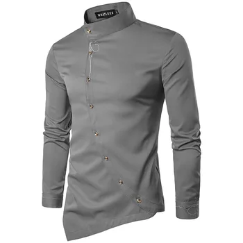 2017 nye Forår Mode broderi Slim Business-Shirts til Mænd Casual Uregelmæssige Shirt en Trendy Ny Stand Krave Kjole skjorte for mænd