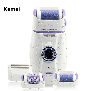 Kemei 3 i 1 Fjernelse Elektriske Epilator Til Kvinder Elektroniske Fod Fil Kvindelige Hårfjerning Maskine Genopladelige hårfjerning