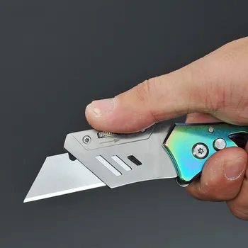 Farverige titanium legering folde kniv udendørs trapezformet elektrisk kniv i rustfrit stål kunst kniv med 10pcs blade