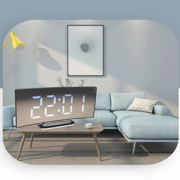 Nye Digitale Vækkeur Buede LED-Skærm vækkeure for Kids Soveværelse Temperatur Snooze Funktion Bruser Tabel Ur Hjem Indretning