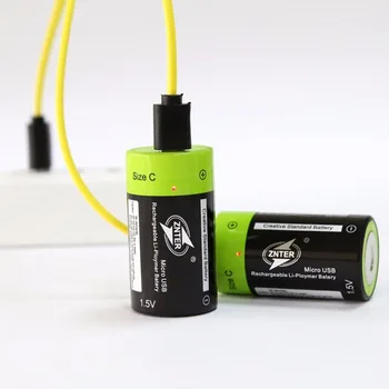ZNTER 2stk C Størrelse 1,5 V 3000mAh Genopladeligt Lithium-Polymer-Batteri, der Opkræves af Mikro-USB-Kabel