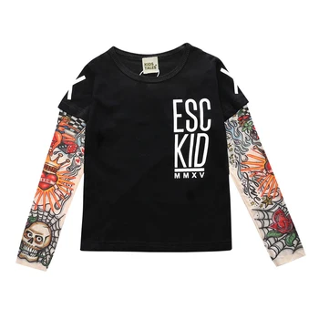 2019 Toddler Børn Piger Drenge T-Shirt Tatoveringer Print-Toppe Patchwork Langærmet Tee Casual Bomuld Tshirt Modetøj 1-7 År