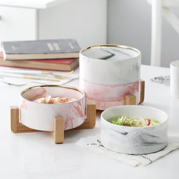 Nordisk Keramik Skål Kreative Marmoreret Bambus Hylde Salat Skål Vestlige Frugt Som Dessert Skål Vestlige Salat Dekorative Service