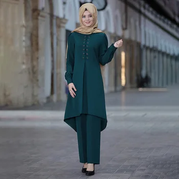 Siskakia Eid Mubarak Dubai Abaya Jakkesæt arabisk Muslimske Tyrkiet Mellemøsten Tops+Bukser Sæt 2stk Islamiske Kvinder Tøj til Efteråret