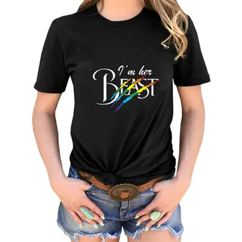 Gay Pride T-Shirt Lesbisk Par T-Shirt Sød jeg ER Hende Bæst, og jeg Hendes Skønhed Brev Print-O-Hals, Korte Ærmer Lgbt-T-Shirt