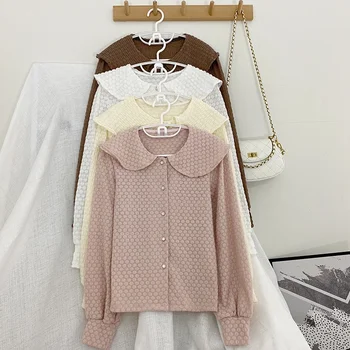 Koreansk Stil Vinter Tøj i fransk Stil, Temperament Dukke Krave Breasted Shirt Niche Mode til Alle-Matchende Blonde Top til Kvinder