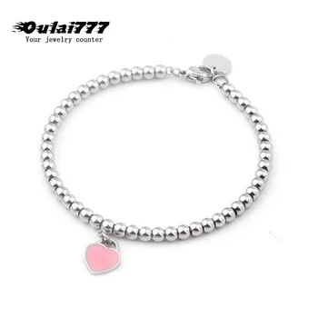 Oulai777 pink hjerte armbånd til kvinder i rustfrit stål perler armbånd charme par armbånd smykker gaver til kvinder engros
