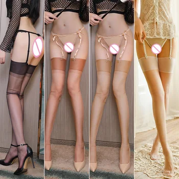5D Nylon Ingen Elastisk Sexede Kvinder Thigh High Strømper Vintage Piger Gennemsigtig Lange Leggings Super Tynd Blank Olie Shine Detaljer