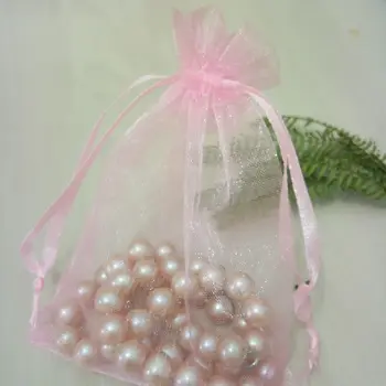 100pcs pink Drawable Organza pose Snor posen Bryllup, fødselsdag, julefrokost gave smykker emballage vise tasker forsyninger