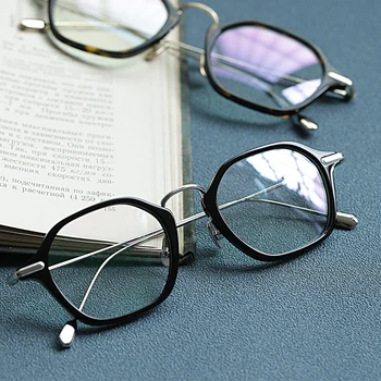 2020 retro briller ramme mænd titanium polygon optiske briller computer læsning recept kvinde gennemsigtige briller