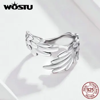 WOSTU Nye Design Fjer Ring 925 Sterling Sølv Justerbar Størrelse Ring For Kvinder Bryllup Engagement Sølv 925 Smykker CQR512